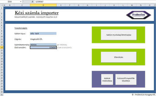 ProDevCon - Kézi számla importer