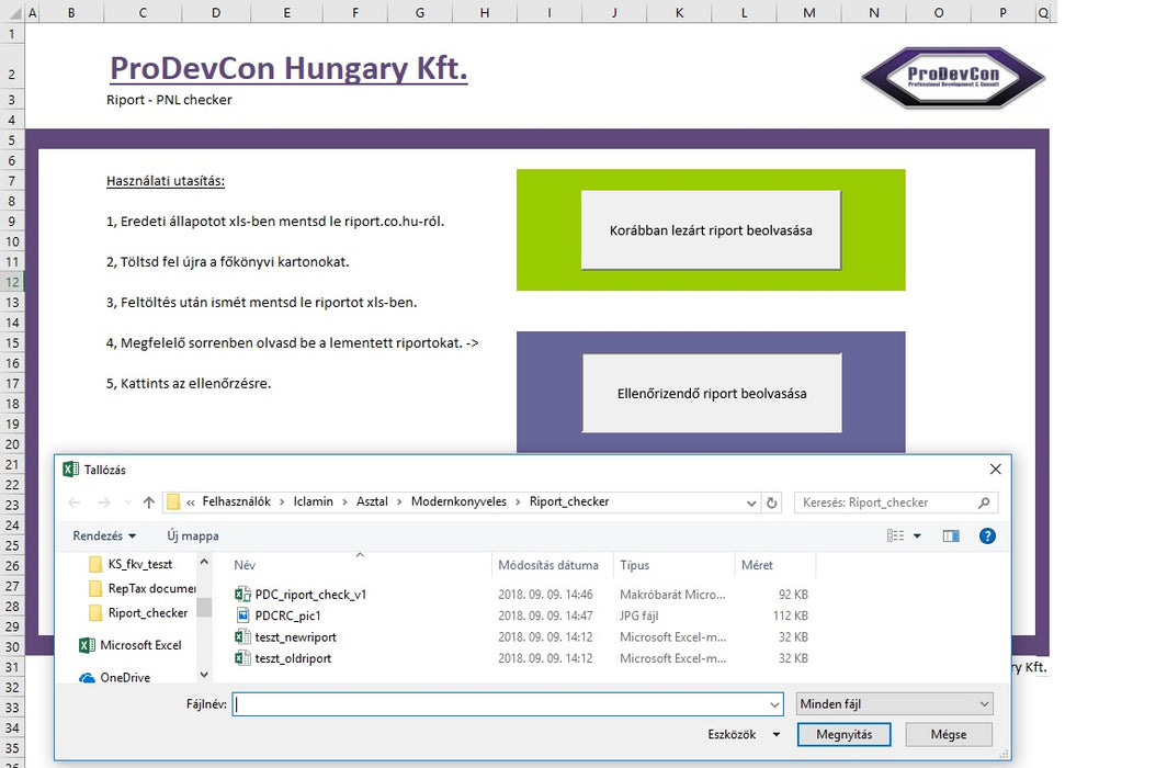 ProDevCon - R!port ellenőrző excel program