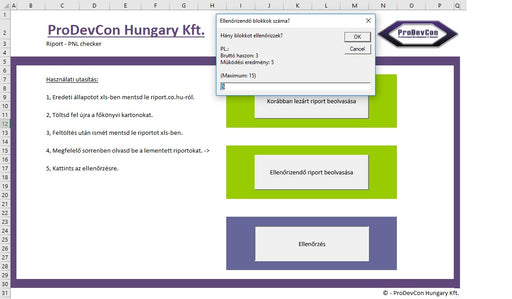 ProDevCon - R!port ellenőrző excel program