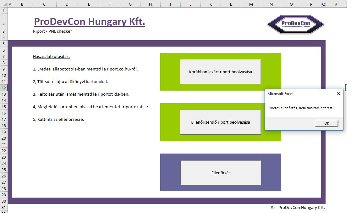 ProDevCon - R!port ellenőrző excel program