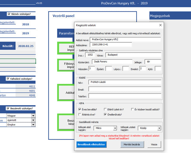 REPTAX v20 - Interaktív beszámolókészítő és adókalkulációs excel